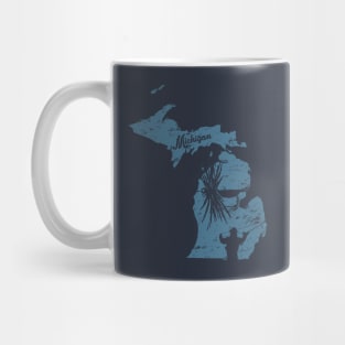 Michigan Distressed Fly Fishing State Map Mug